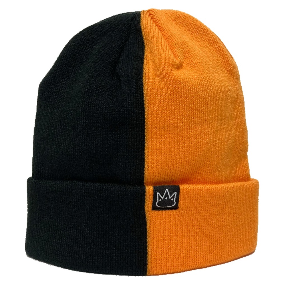 Half Black Orange 2 Two Tone Beanie Knit Cap Hat
